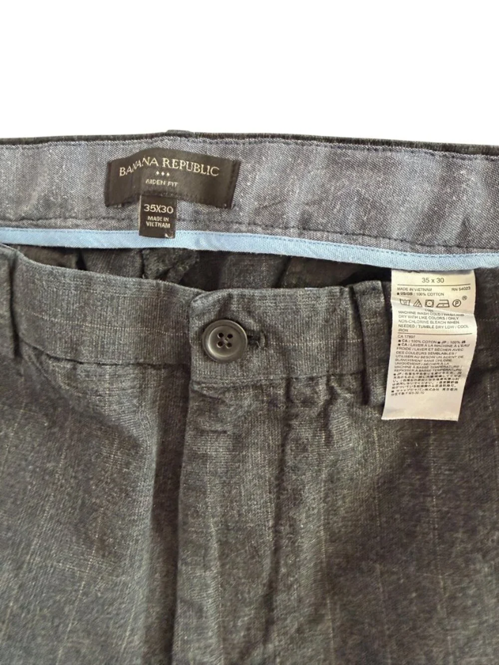Banana Republic Dark Navy Plaid Pattern Slim Fit Pants 35 x 30